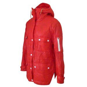 vtg 80s PORT-O-SPORT hooded jacket sz L puffer red *no belt
